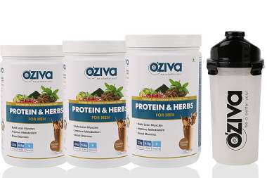 OZIVA PROTEIN & HERBS FOR MEN 1KG (PACK OF 3), CHOCOLATE WITH FREE SHAKER