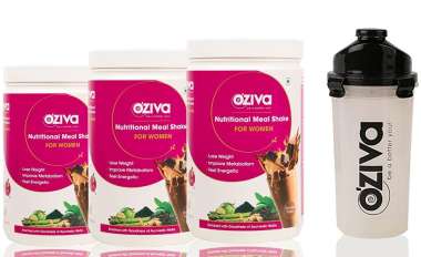 OZIVA NUTRITIONAL MEAL SHAKE (MEAL REPLACEMENT) FOR WOMEN 1KG (PACK OF 3), CHOCOLATE WITH FREE SHAKER