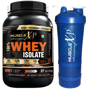 MUSCLEXP 100% WHEY ISOLATE 1KG, DOUBLE CHOCOLATE WITH SHAKER-500ML (DESIGN 14)