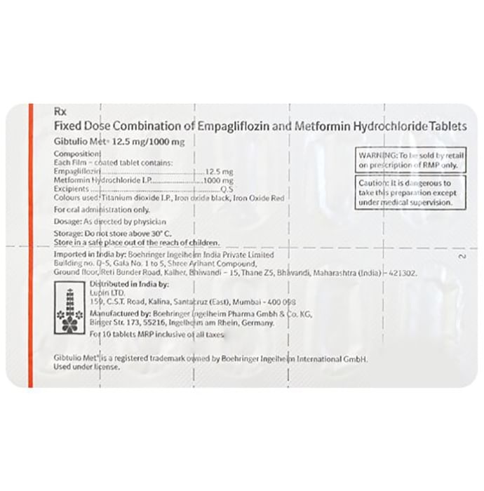 Gibtulio Met 12.5mg/1000mg Tablet