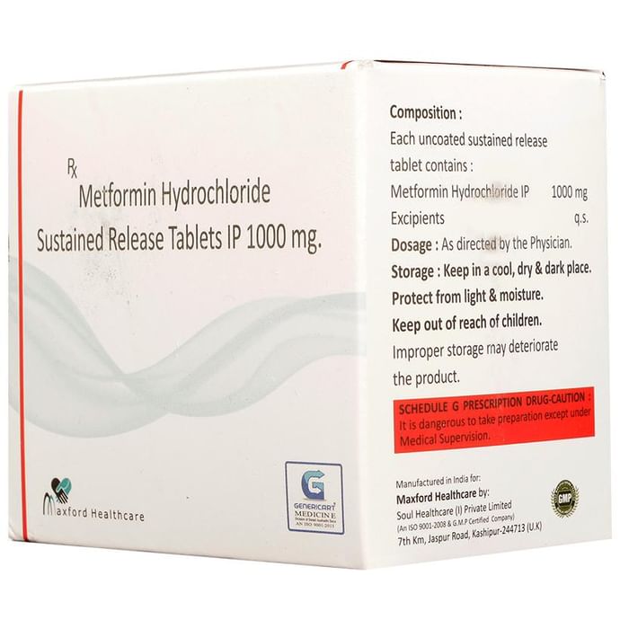 Genericart Metformin Hydrochloride 1000mg Tablet SR