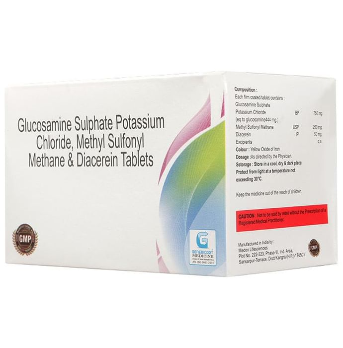 Genericart Diacerein+Glucosamine Sulfate Potassium Chloride+Methyl Sulfonyl Methane 50mg/750mg/250mg Tablet