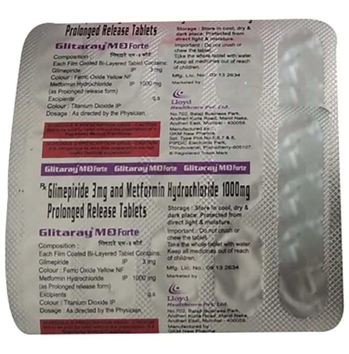Glitaray M Forte 3mg/1000mg Tablet