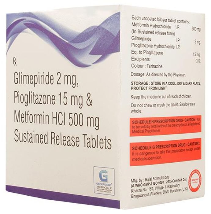Genericart Glimepiride+Metformin+Pioglitazone 2mg/500mg/15mg Tablet SR