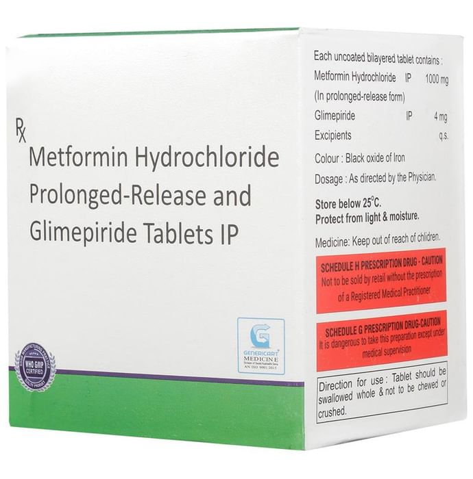 Genericart Glimepiride+Metformin Hydrochloride 4mg/1000mg Tablet PR