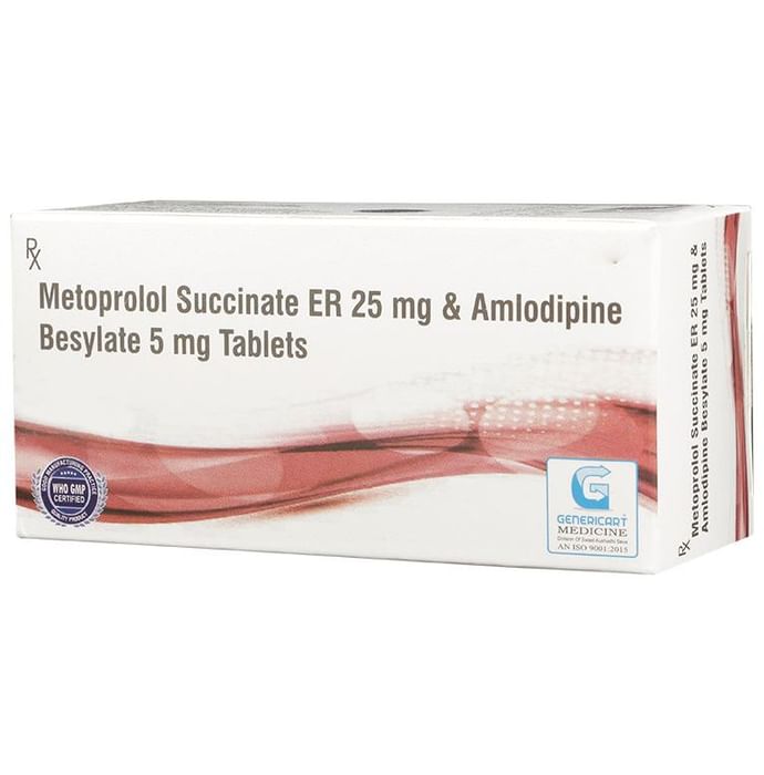 Genericart Amlodipine Besylate+Metoprolol Succinate 5mg/25mg Tablet ER