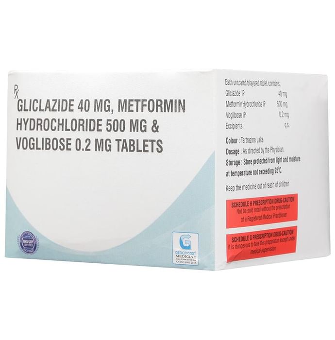 Genericart Voglibose+Metformin Hydrochloride+Gliclazide 0.2mg/500mg/40mg Tablet