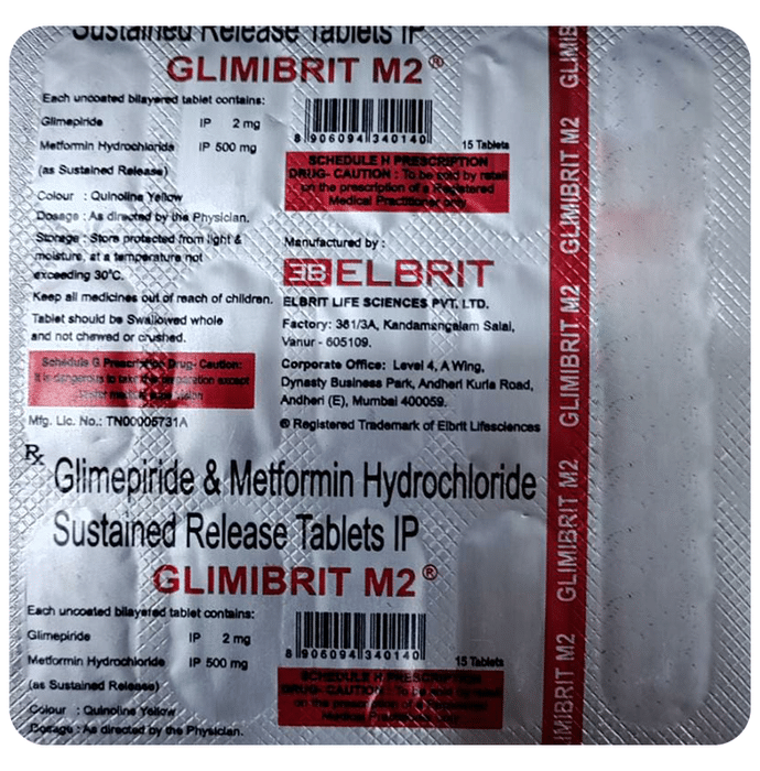 Glimibrit M 2mg/500mg Tablet SR