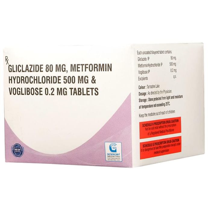Genericart Voglibose+Metformin Hydrochloride+Gliclazide 0.2mg/500mg/80mg Tablet