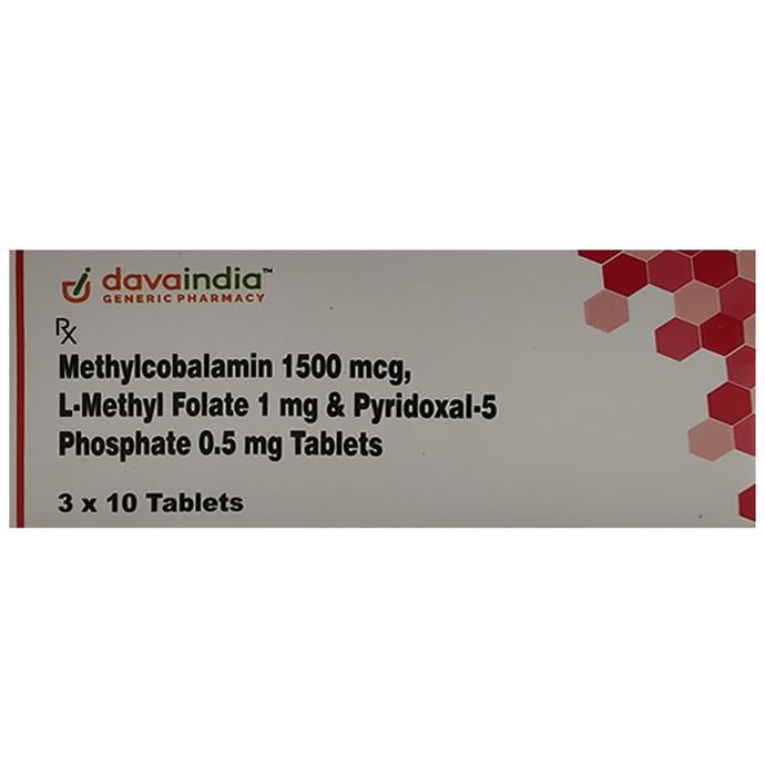 DavaIndia L-Methyl Folate+Methylcobalamin+Pyridoxal-5-phasphate 1mg/1500mcg/0.5mg Tablet