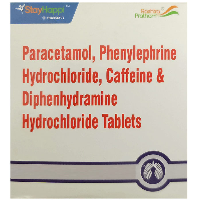 StayHappi Caffeine+Diphenhydramine+Paracetamol+Phenylephrine 30mg/25mg/500mg/5mg Tablet