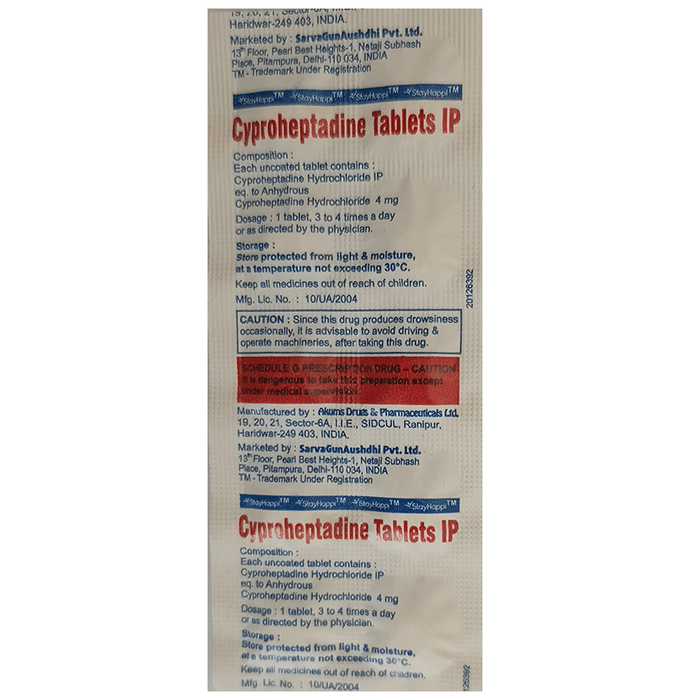 StayHappi Cyproheptadine 4mg Tablet