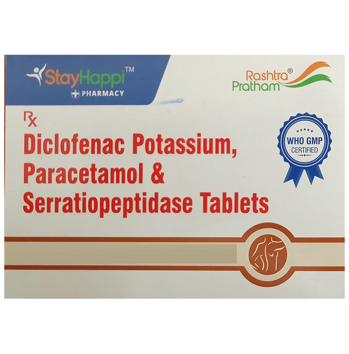 StayHappi Diclofenac+Paracetamol+Serratiopeptidase 50mg/325mg/10mg Tablet