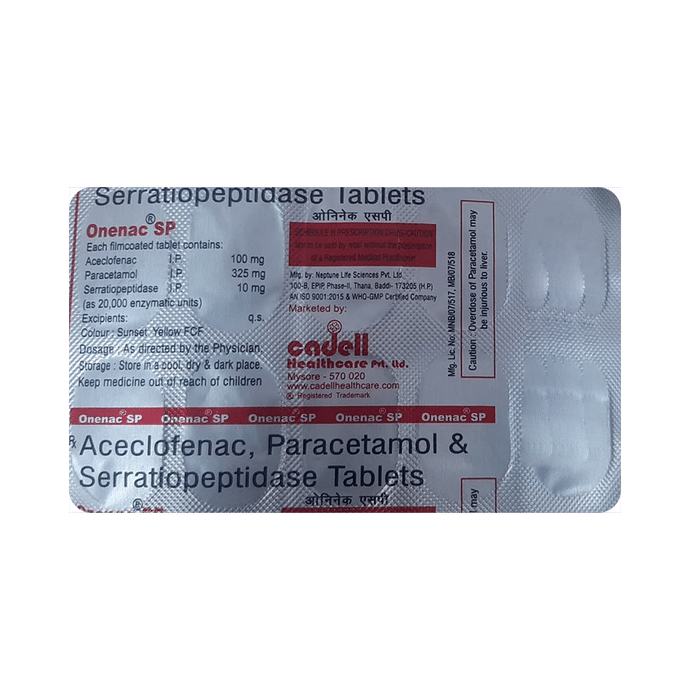 Onenac SP 100mg/325mg/10mg Tablet