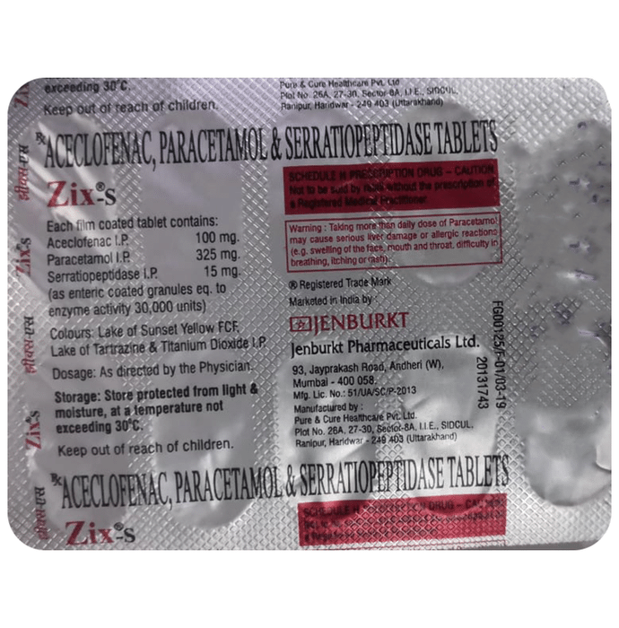 Zix S 100mg/325mg/15mg Tablet