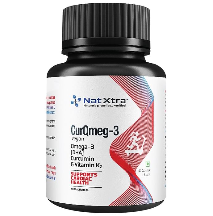 NatXtra CurQmeg 3 Vegan Omega 3 Curcumin & Vitamin K2 Supports Cardiac Health Capsule