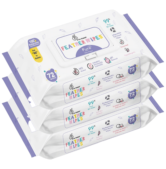 R for Rabbit Feather Wipes (72 Each) Pure