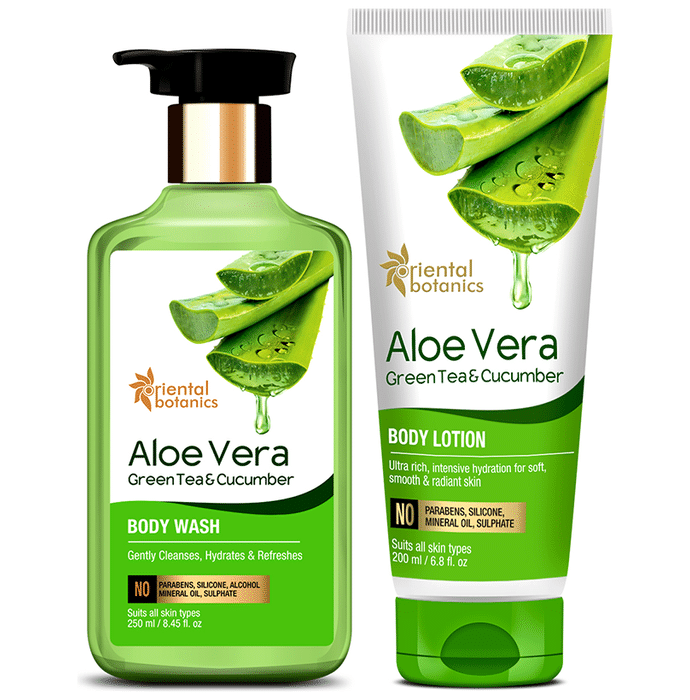 Oriental Botanics Gently Clean Combo (Aloe Vera, Green Tea & Cucumber Body Wash 250ml and Body Lotion 200ml)