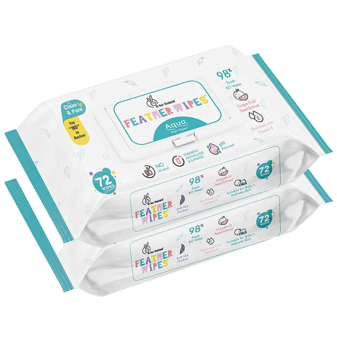 R for Rabbit Feather Wipes (72 Each) Aqua