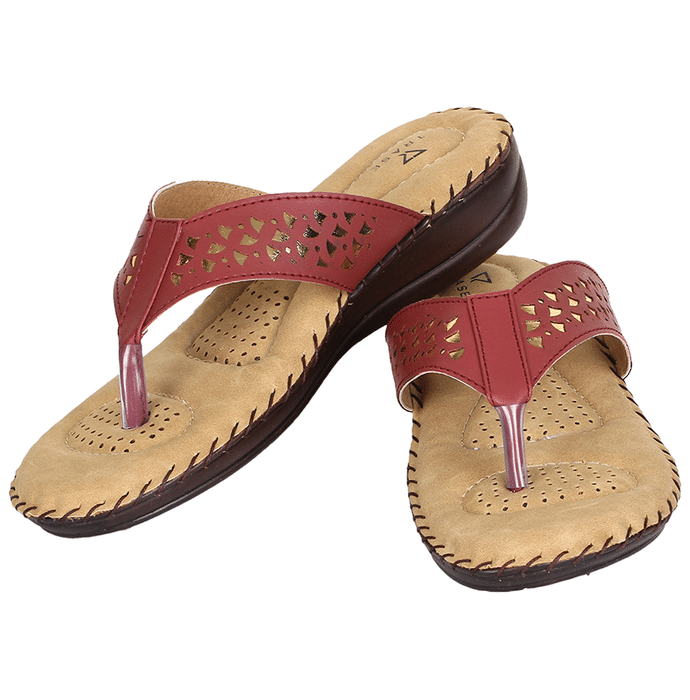 Trase Doctor Ortho Slippers for Women & Girls Light weight, Soft Footbed with Flip Flops 9 UK Cherry & Gold