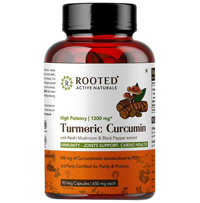 Rooted Active Naturals High Potency Turmeric Curcumin With Reishi Mushroom & Black Pepper Extract 1300mg Veg Capsule