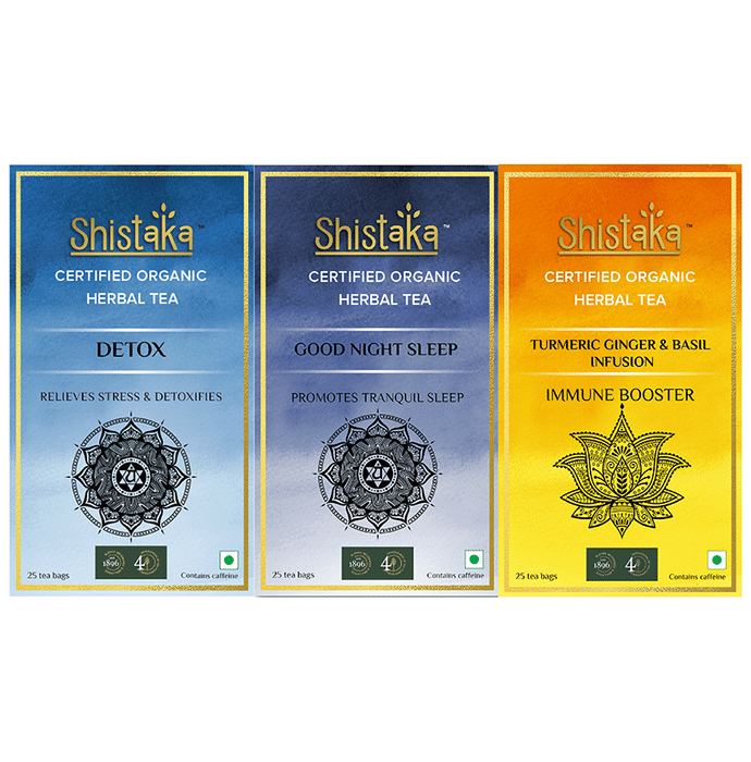 Shistaka Combo Pack of Certified Organic Herbal Tea (1.8gm Each) Detox,Good Night Sleep & Turmeric Ginger & Basil Infusion