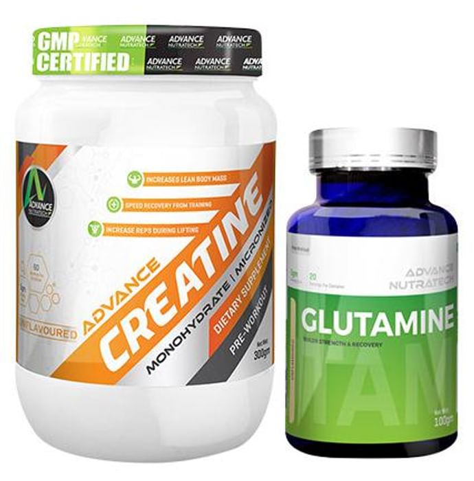 Advance Nutratech Combo Pack of Creatine Monohydrate Unflavored 300gm and Glutamine Supplement Powder Unflavored 100gm
