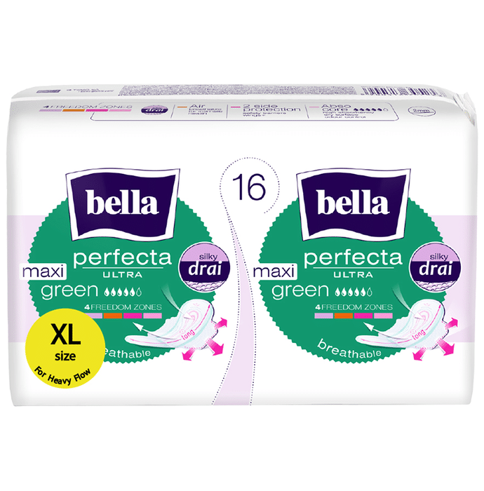 Bella Perfecta Ultra Sanitary Napkins Silky Drai Maxi Green XL