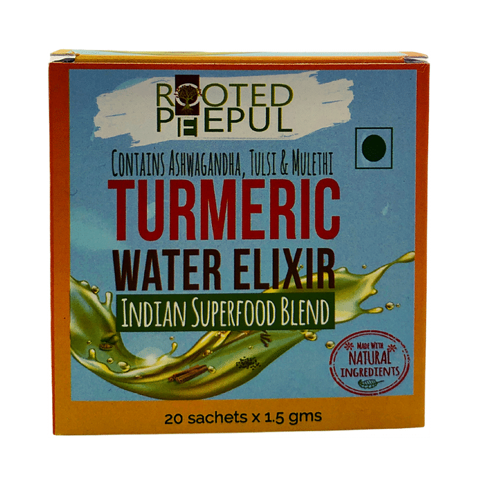 Rooted Peepul Combo Pack of Turmeric Water Elixir Indian Superfood Blend Sachet 1.5gm & Spiced Turmeric Latte Mix Sachet 3gm (20 Each)