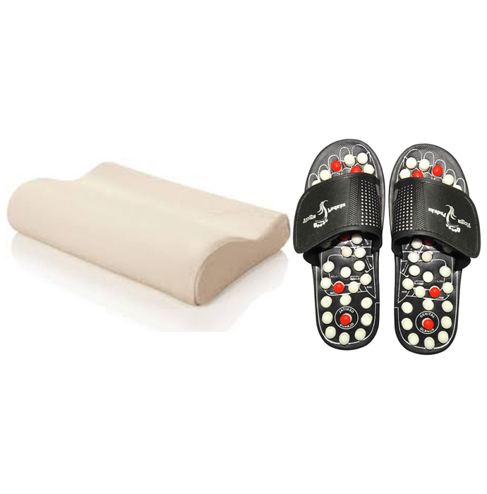 Dominion Care Combo Pack of Accu Paduka Accupressure Massage Slipper and Athreek Cervical Pillow