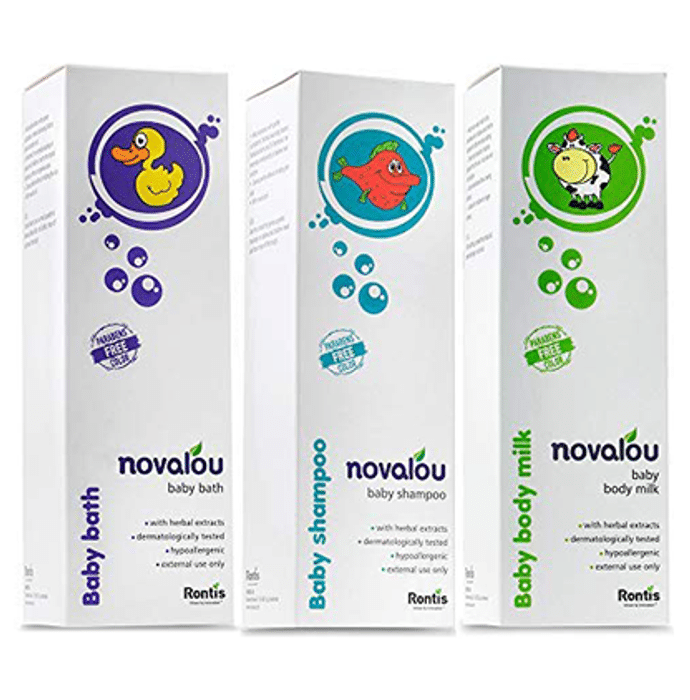 Novalou Combo Pack of Baby Bath 250ml, Baby Shampoo 200ml and Baby Body Milk 200ml