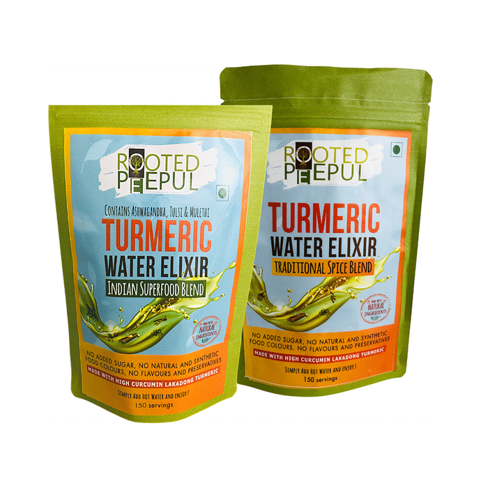 Rooted Peepul Combo Pack of Turmeric Water Elixir Indian Superfood Blend & Turmeric Water Elixir Traditional Spice Blend (150gm Each)