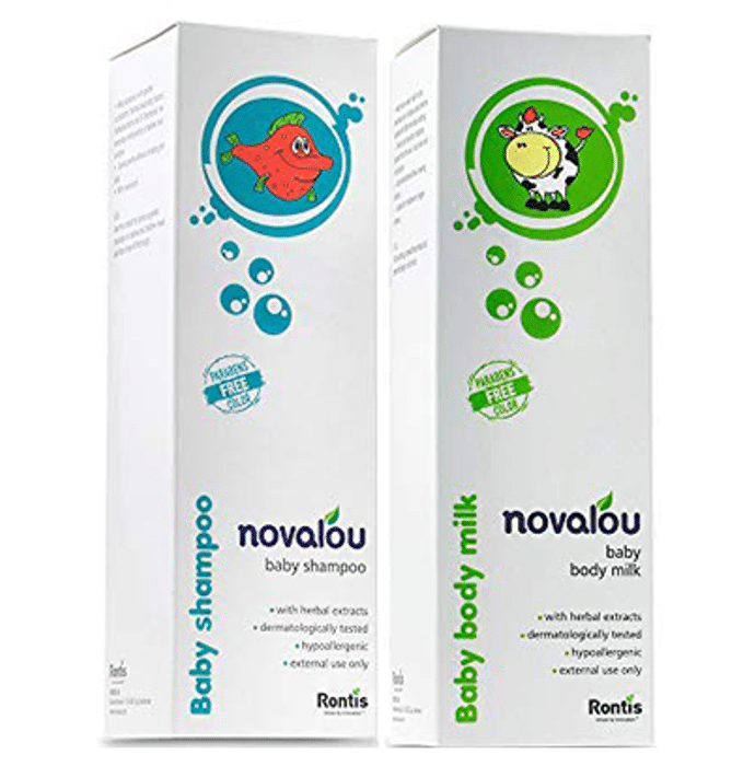 Novalou Combo Pack of Baby Shampoo and Baby Body Milk (200ml Each)