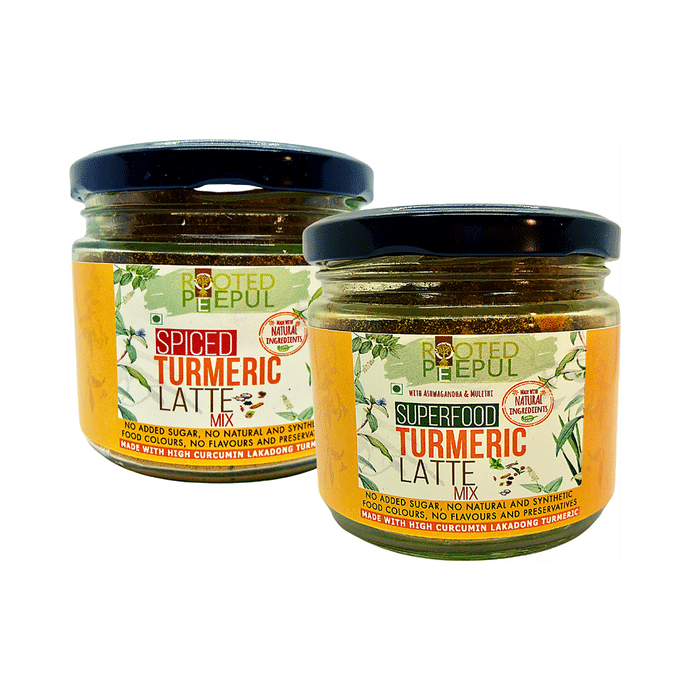 Rooted Peepul Combo Pack of Spiced Turmeric Latte Mix & Superfood Turmeric Latte Mix (120gm Each)