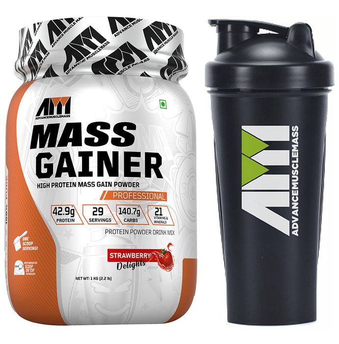 Advance MuscleMass High Protein Mass Gainer Powder Strawberry Delight with Shaker 700ml