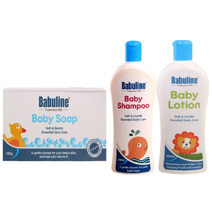 Babuline Combo Pack of Baby Shampoo 200ml, Baby Lotion 200ml, Baby Soap 100gm