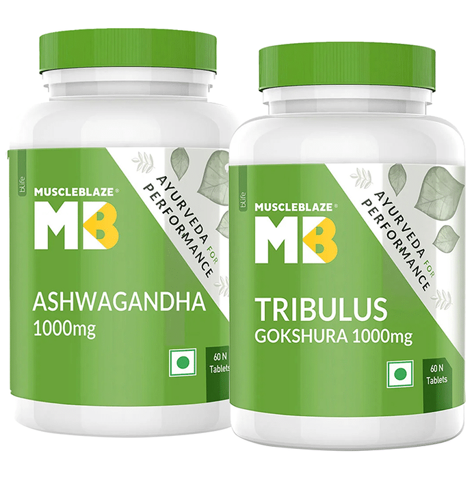 MuscleBlaze MB Combo Pack of Ashwagandha 1000mg Tablet & Tribulus Gokshura 1000mg Tablet (60 Each)