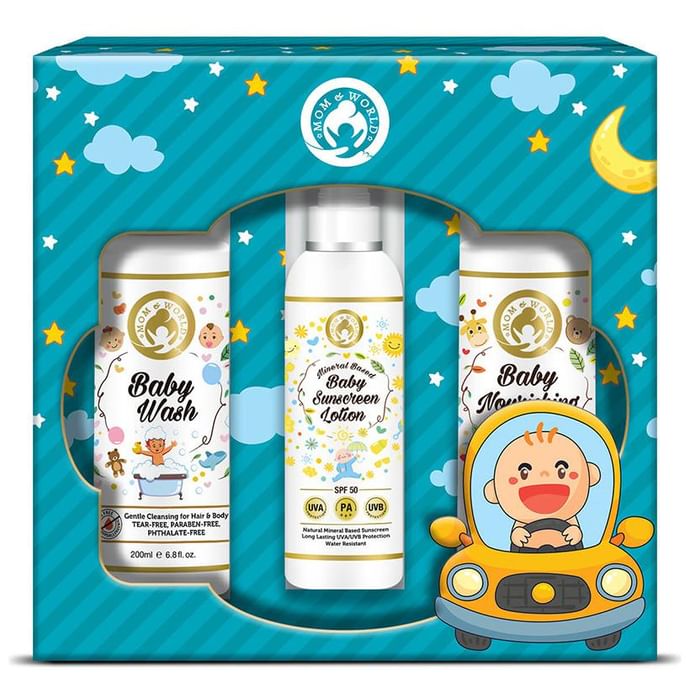 Mom & World Baby Boy Kit (Baby Wash + Baby Sunscreen Lotion + Baby Nourishing Lotion)