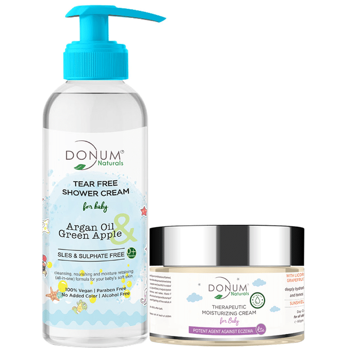 Donum Naturals Combo Pack of Tear Free Shower Cream & Therapeutic Moisturizing Cream for Baby