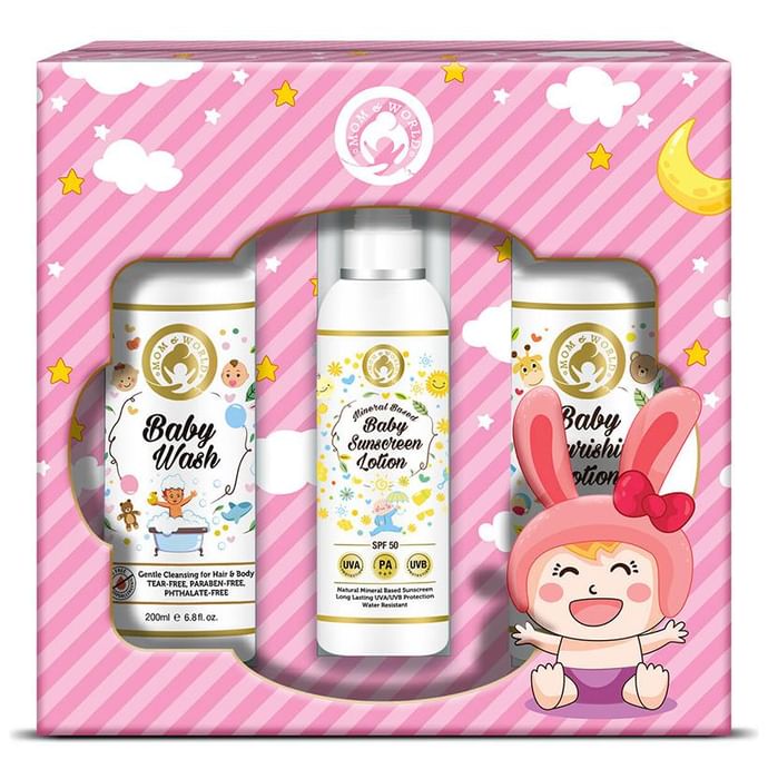 Mom & World Baby Girl Kit (Wash + Baby Sunscreen Lotion + Baby Nourishing Lotion)
