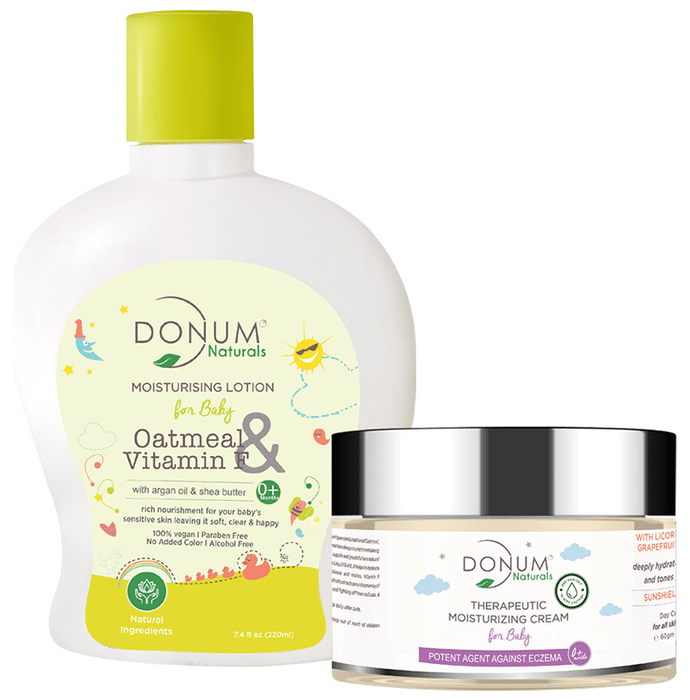 Donum Naturals Combo Pack of Oatmeal & Vitamin F Lotion and Therapeutic Moisturizing Cream for Baby