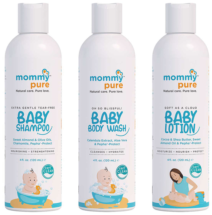 Mommypure Combo Pack of Soft As A Cloud Baby Lotion, Extra Gentle Tear-Free Shampoo and Oh So Blissful! Baby Body Wash (120ml Each)
