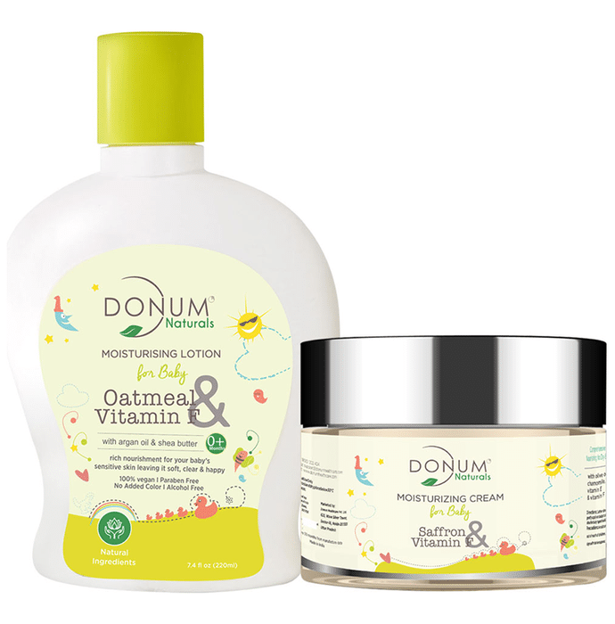 Donum Naturals Combo Pack of Oatmeal & Vitamin F Moisturising Lotion and Saffron & Vitamin F Cream for Baby