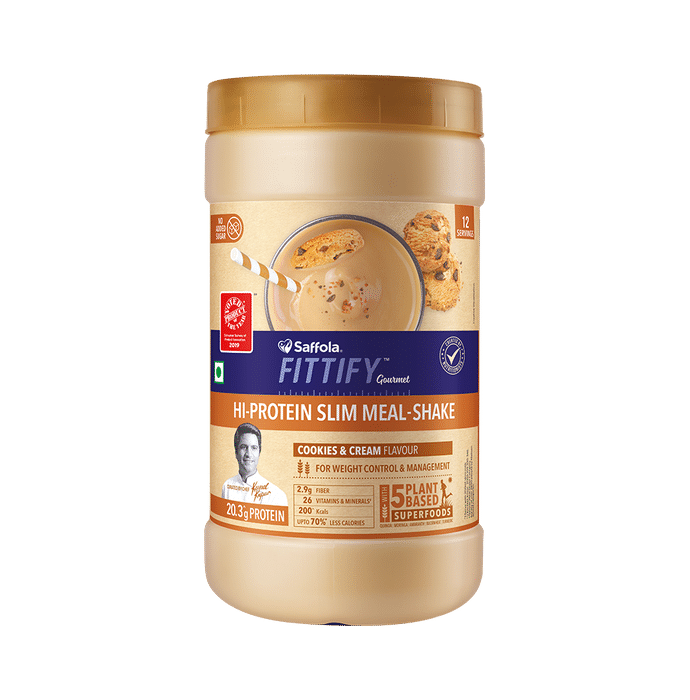 Saffola Fittify Gourmet Hi-Protein Slim Meal-Shake Powder (420gm Each) Cookies & Cream