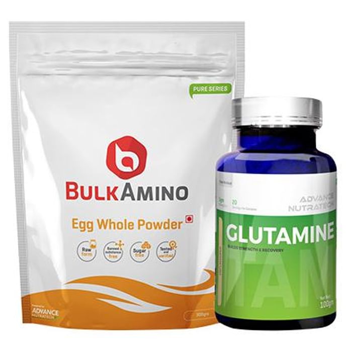 Advance Nutratech Combo Pack of BulkAmino Egg Whole Powder Unflavored 300gm and Glutamine Supplement Powder Unflavored 100gm
