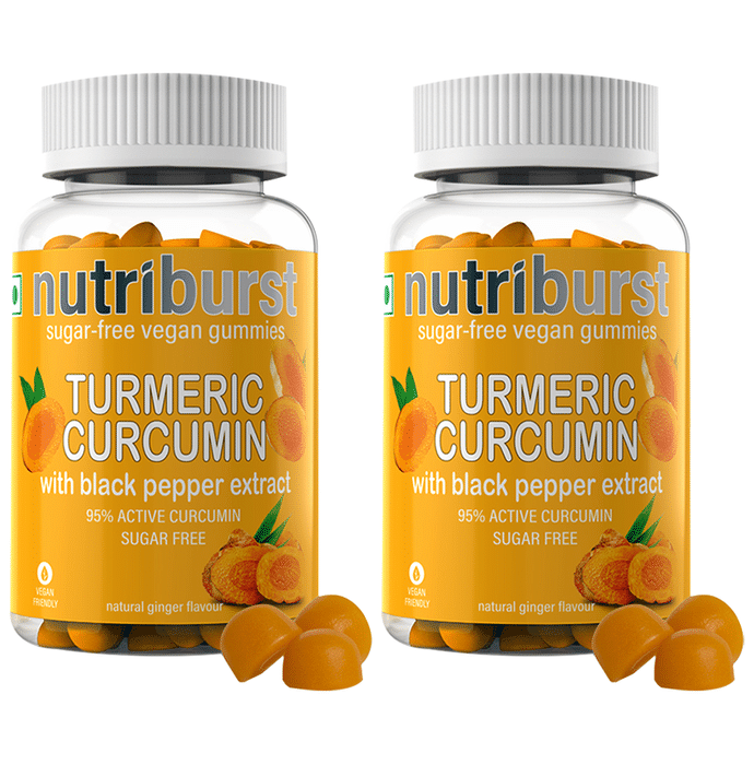 Nutriburst Turmeric Curcumin with Black Pepper Extract Sugar-Free Vegan Gummies (60 Each) Natural Ginger