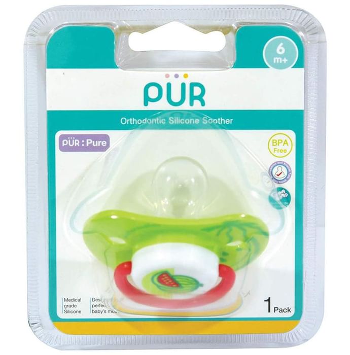 Pur Orthodontic Silicone Soother 6m+ Green Regular
