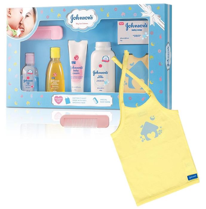 Johnson's Baby Care Collection Gift Box with Organic Cotton Baby T-Shirt - 7 Gift Items