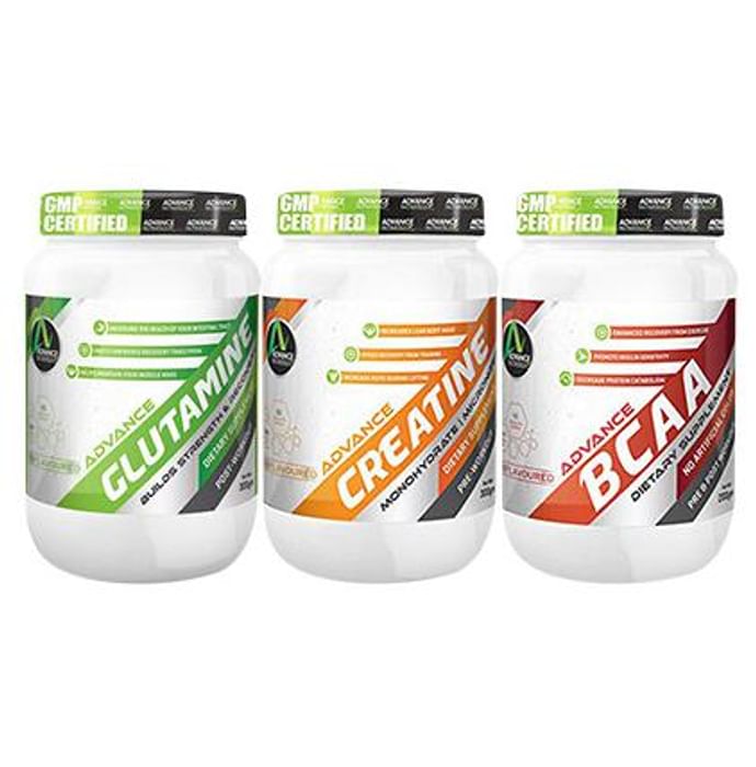Advance Nutratech Combo Pack of Creatine 300gm, Glutamine 300gm & BCAA 200gm (Each Unflavored)