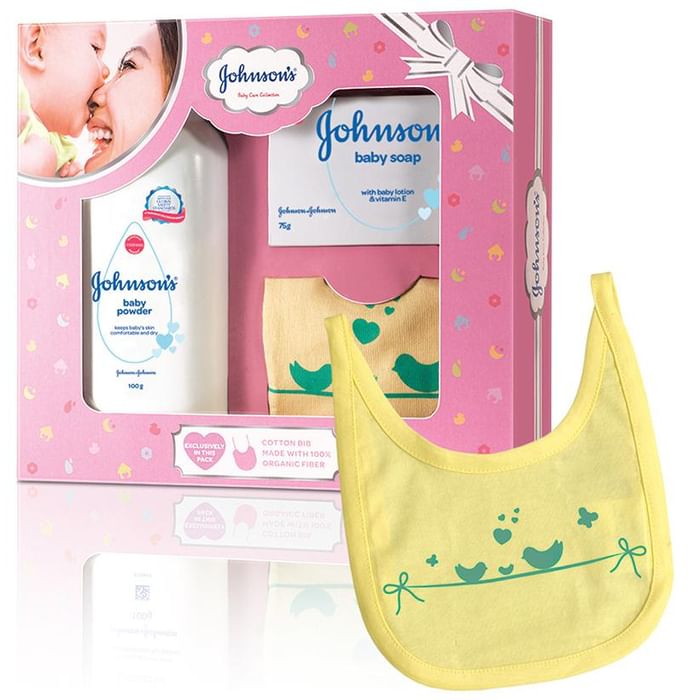 Johnson's Baby Care Collection Gift Box with Organic Cotton Bib- 3 Gift Items